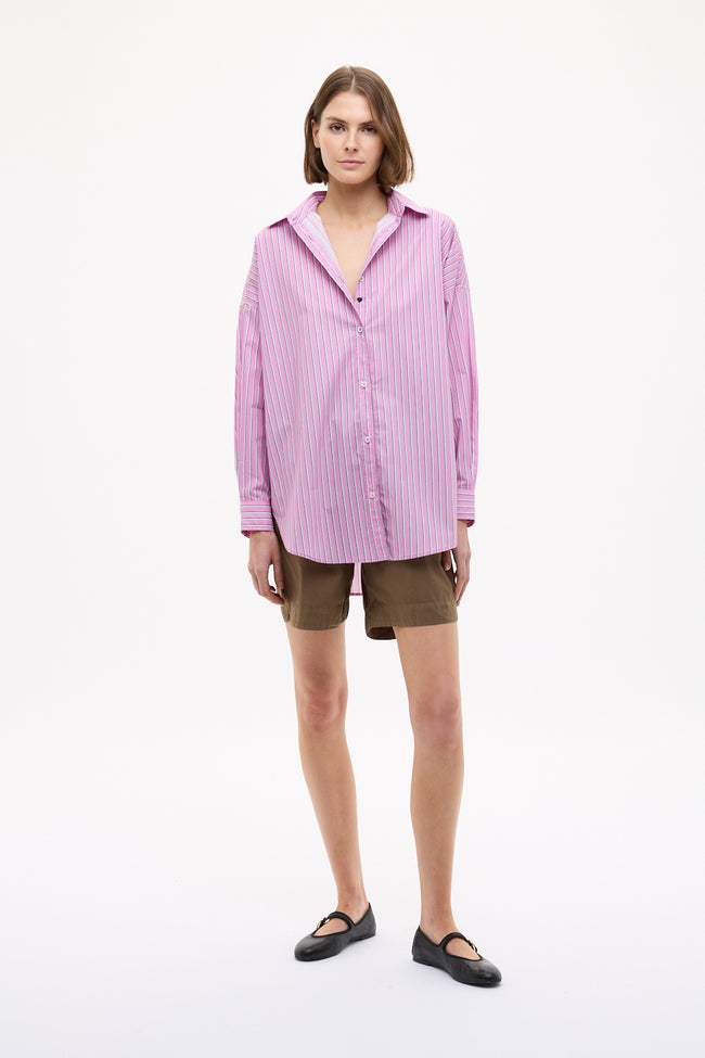 Mara Oversized Long Sleeve Shirt Stripe - Rose Glow/Natural/Navy