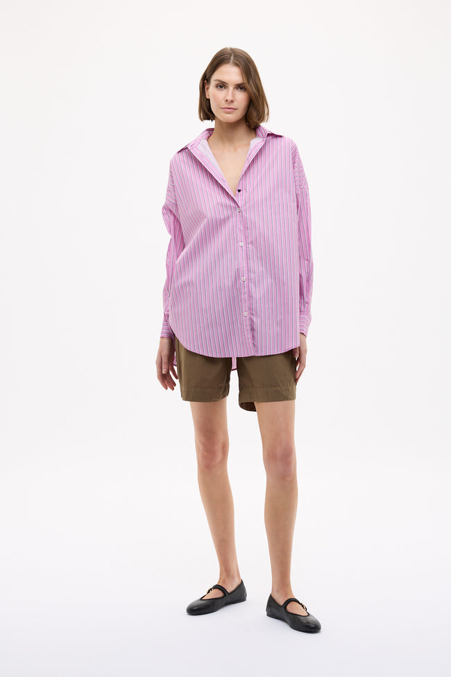 Mara Oversized Long Sleeve Shirt Stripe - Rose Glow/Natural/Navy