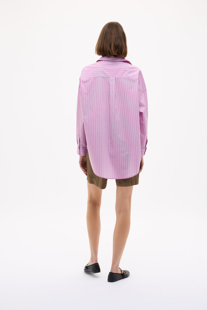 Mara Oversized Long Sleeve Shirt Stripe - Rose Glow/Natural/Navy