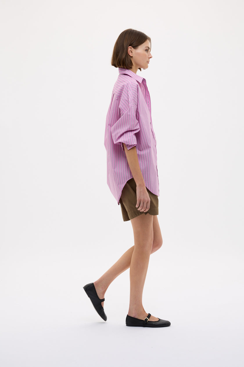 Mara Oversized Long Sleeve Shirt Stripe - Rose Glow/Natural/Navy