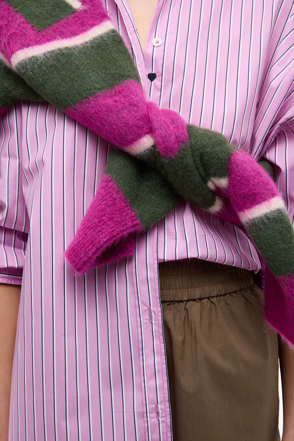 Mara Oversized Long Sleeve Shirt Stripe - Rose Glow/Natural/Navy