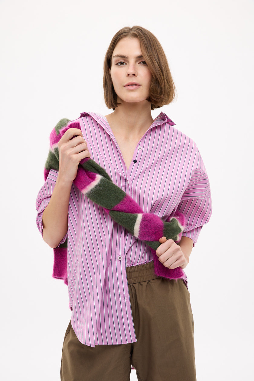 Mara Oversized Long Sleeve Shirt Stripe - Rose Glow/Natural/Navy
