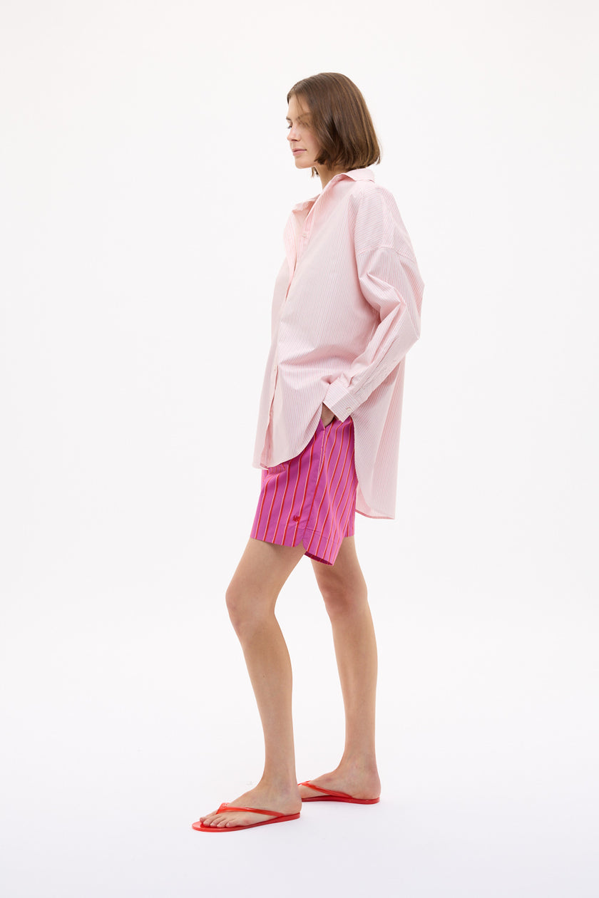 Mara Oversized Long Sleeve Shirt Stripe - Primrose Pink/Natural/True Red