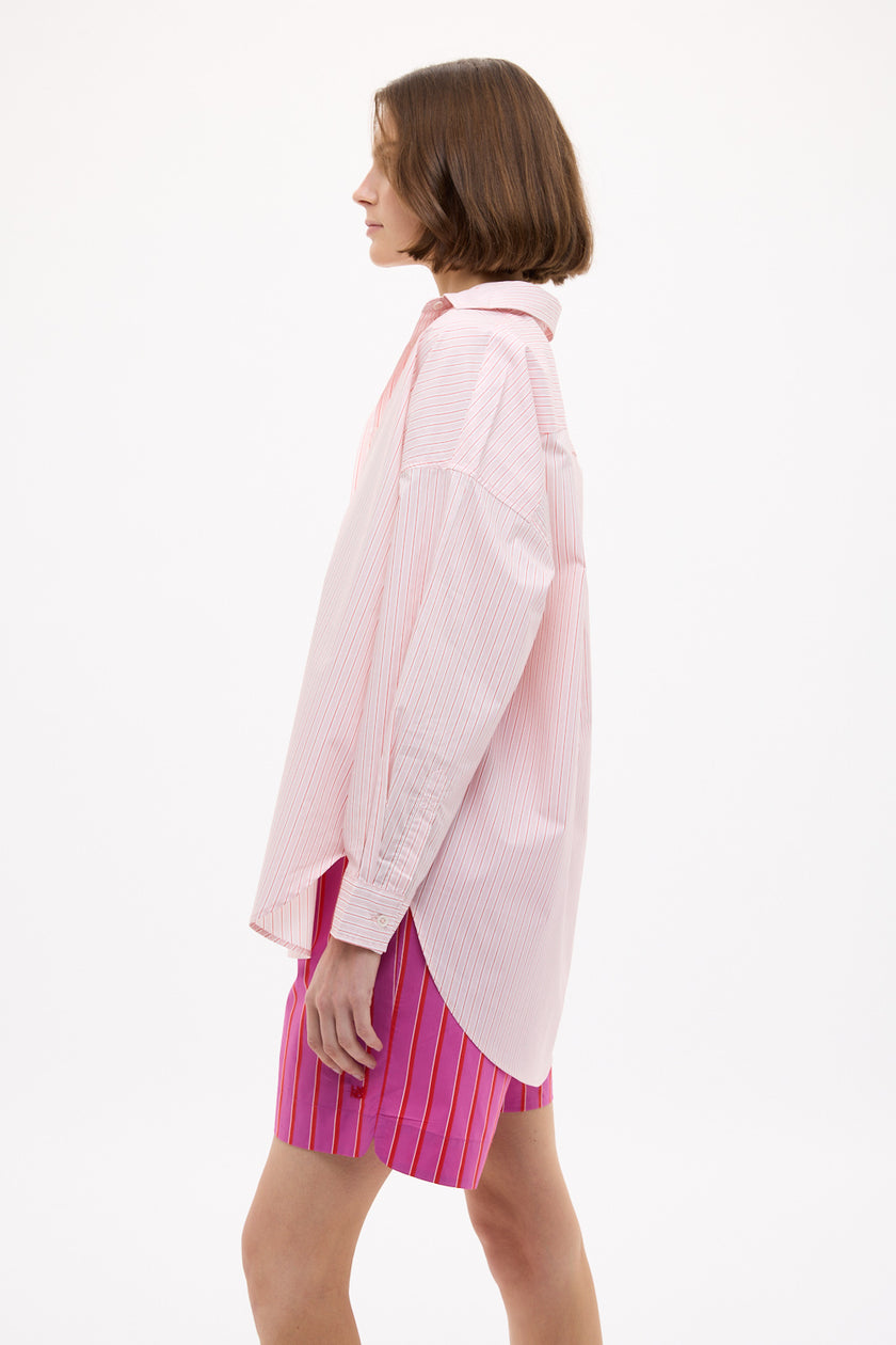 Mara Oversized Long Sleeve Shirt Stripe - Primrose Pink/Natural/True Red