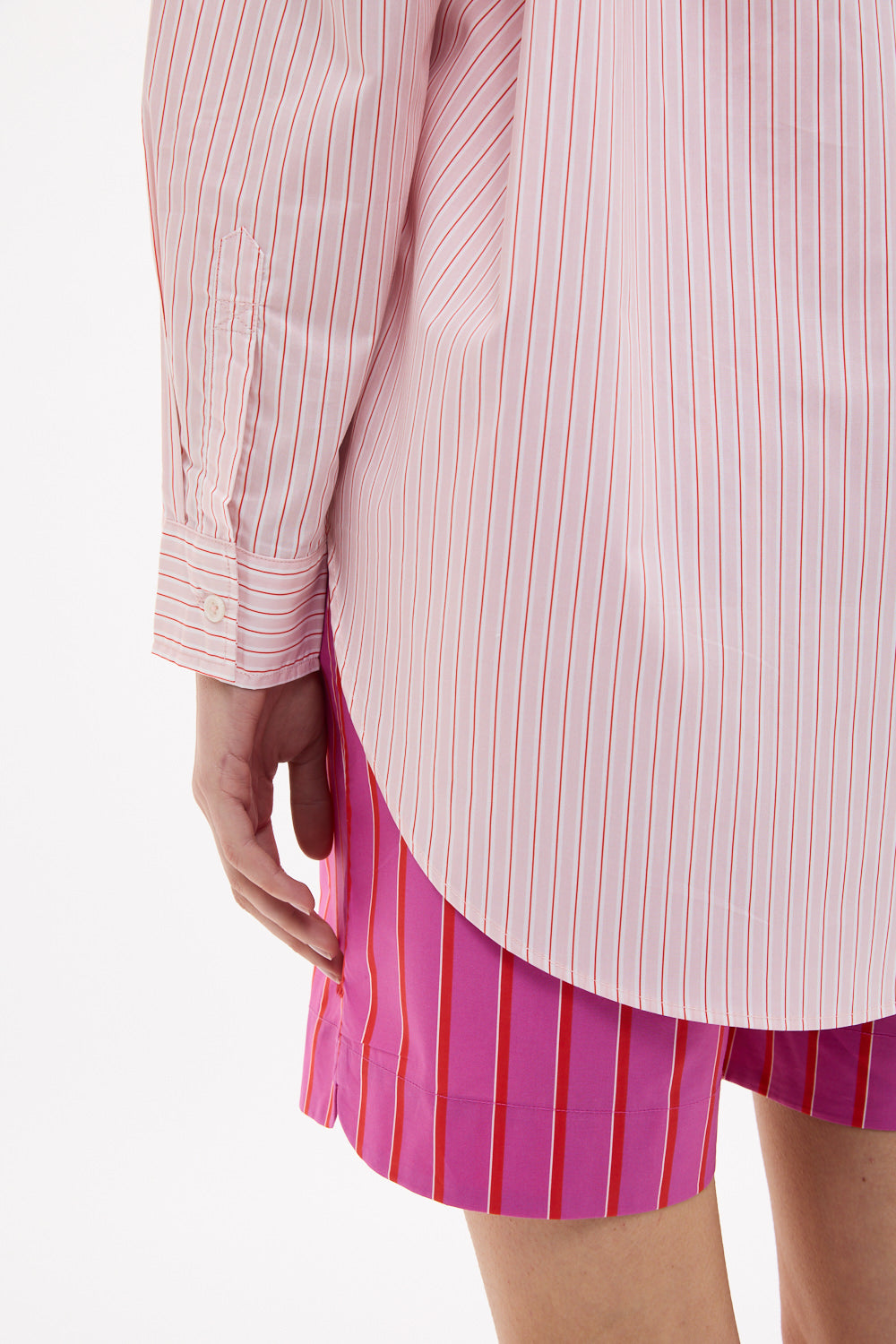 Mara Oversized Long Sleeve Shirt Stripe - Primrose Pink/Natural/True Red