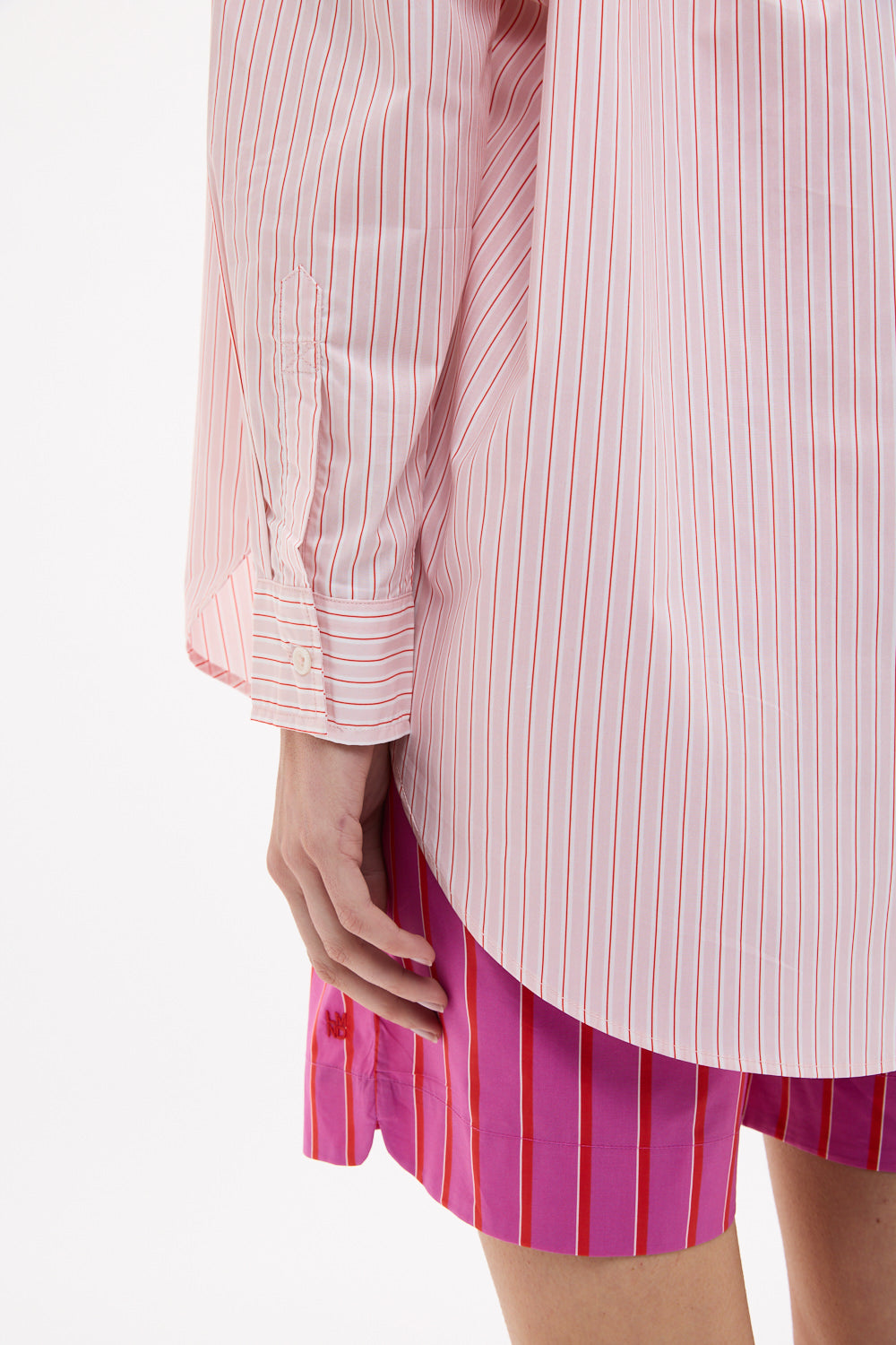 Mara Oversized Long Sleeve Shirt Stripe - Primrose Pink/Natural/True Red
