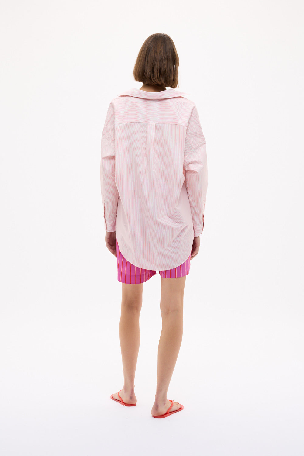 Mara Oversized Long Sleeve Shirt Stripe - Primrose Pink/Natural/True Red