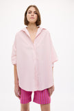 Mara Oversized Long Sleeve Shirt Stripe - Primrose Pink/Natural/True Red