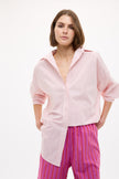 Mara Oversized Long Sleeve Shirt Stripe - Primrose Pink/Natural/True Red
