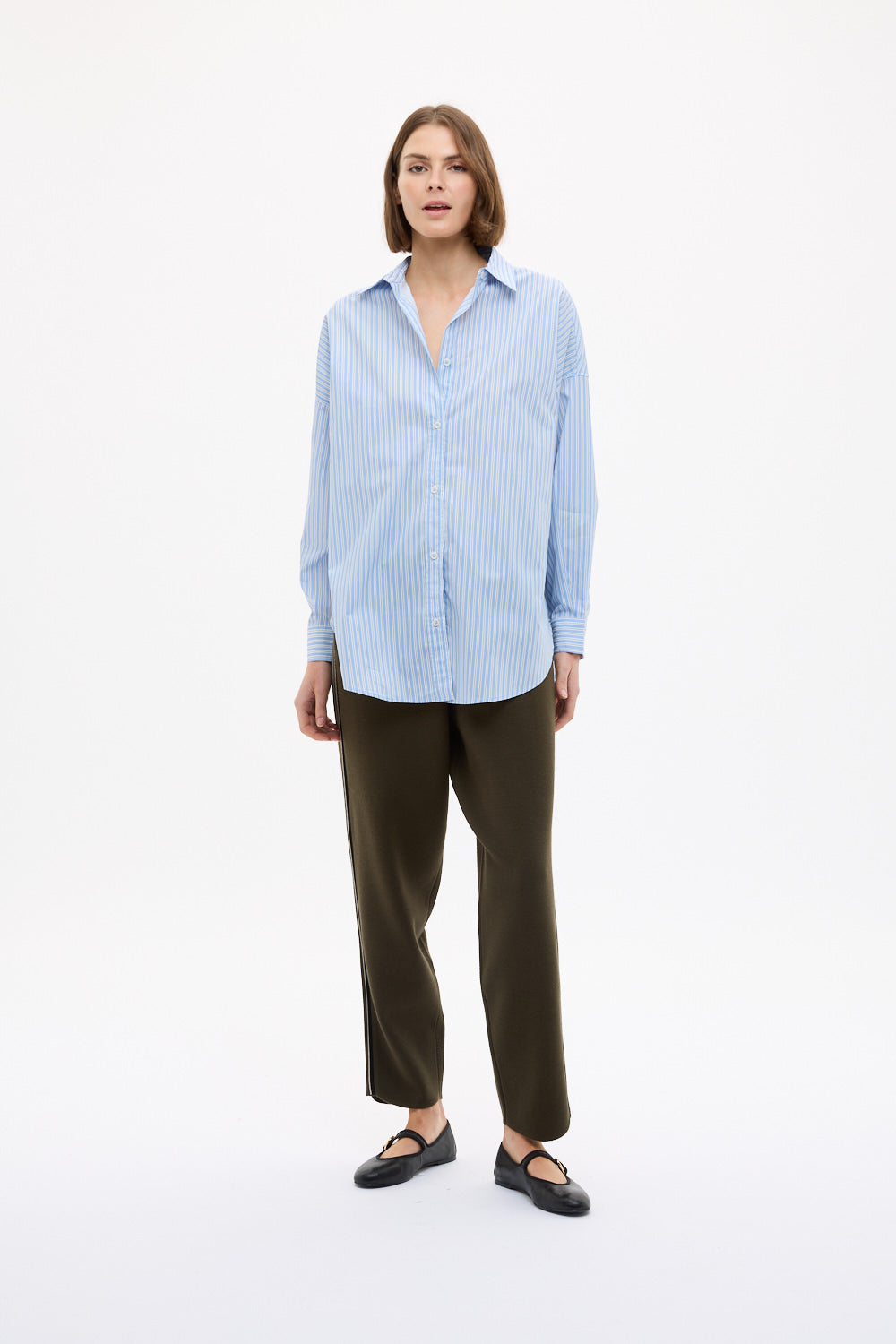 Mara Oversized Long Sleeve Shirt Stripe - Sky/Natural/Navy