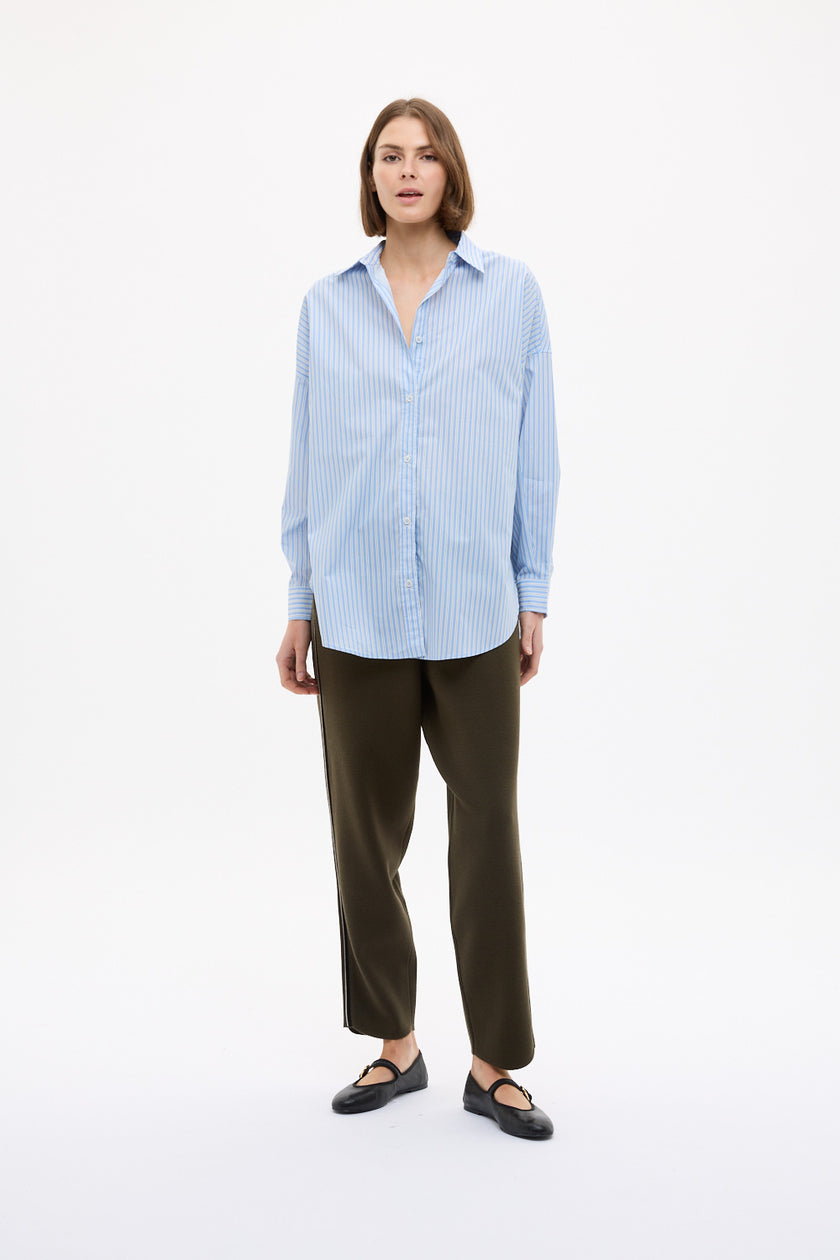 Mara Oversized Long Sleeve Shirt Stripe - Sky/Natural/Navy