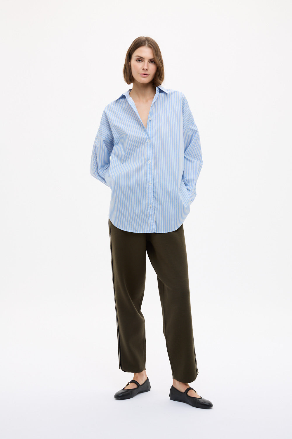Mara Oversized Long Sleeve Shirt Stripe - Sky/Natural/Navy