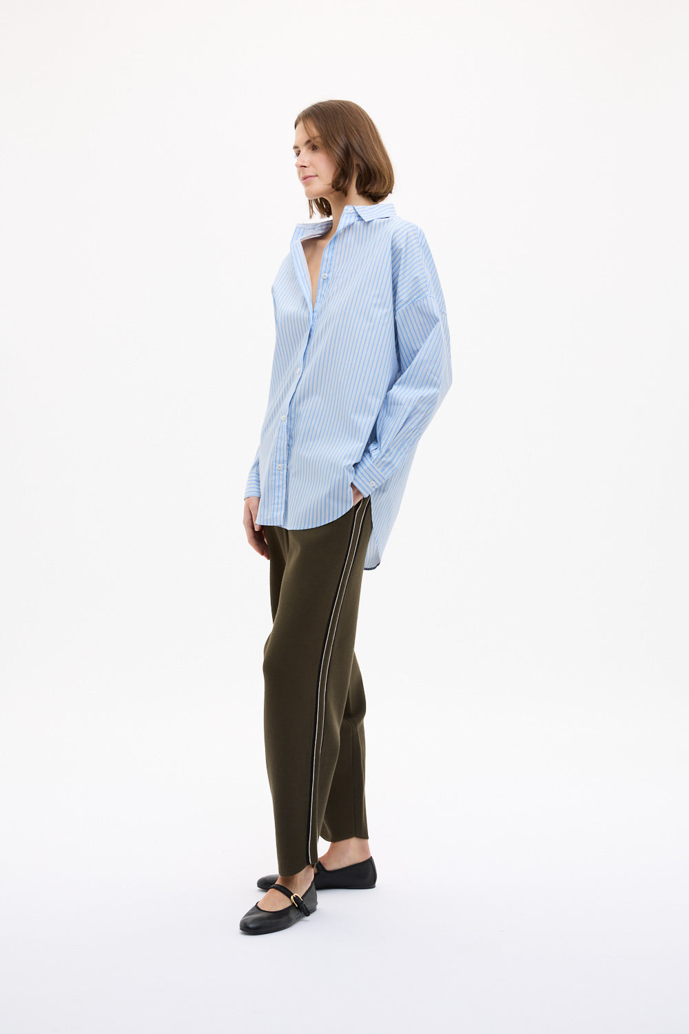 Mara Oversized Long Sleeve Shirt Stripe - Sky/Natural/Navy