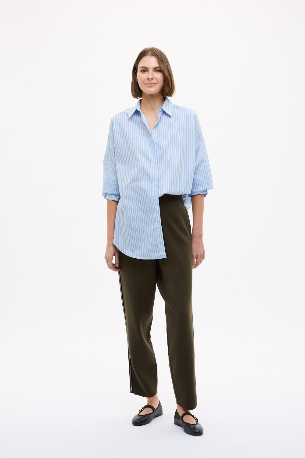 Mara Oversized Long Sleeve Shirt Stripe - Sky/Natural/Navy