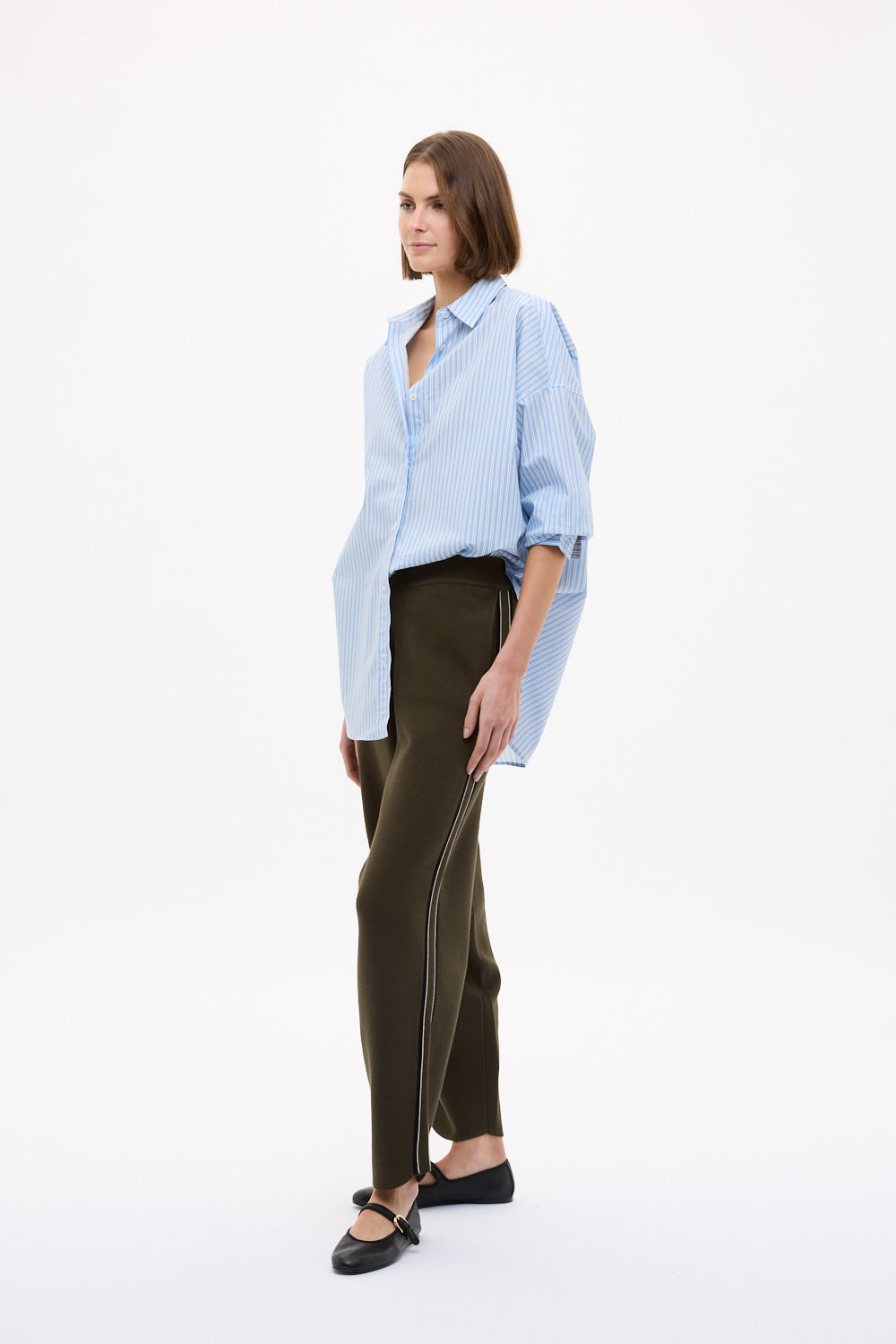 Mara Oversized Long Sleeve Shirt Stripe - Sky/Natural/Navy