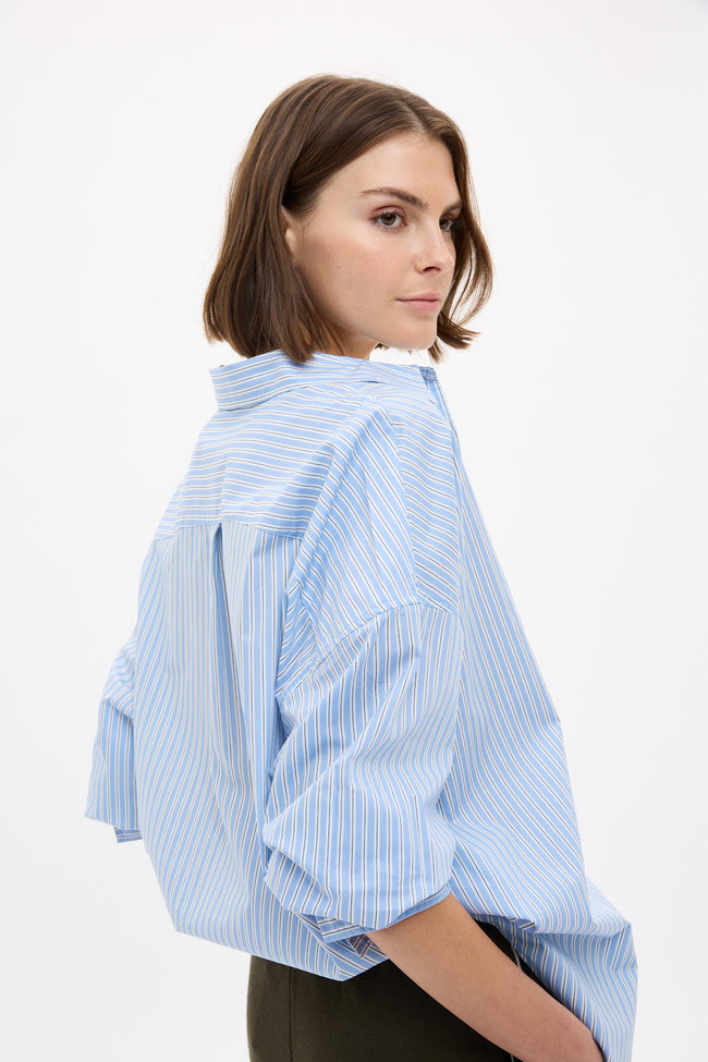 Mara Oversized Long Sleeve Shirt Stripe - Sky/Natural/Navy
