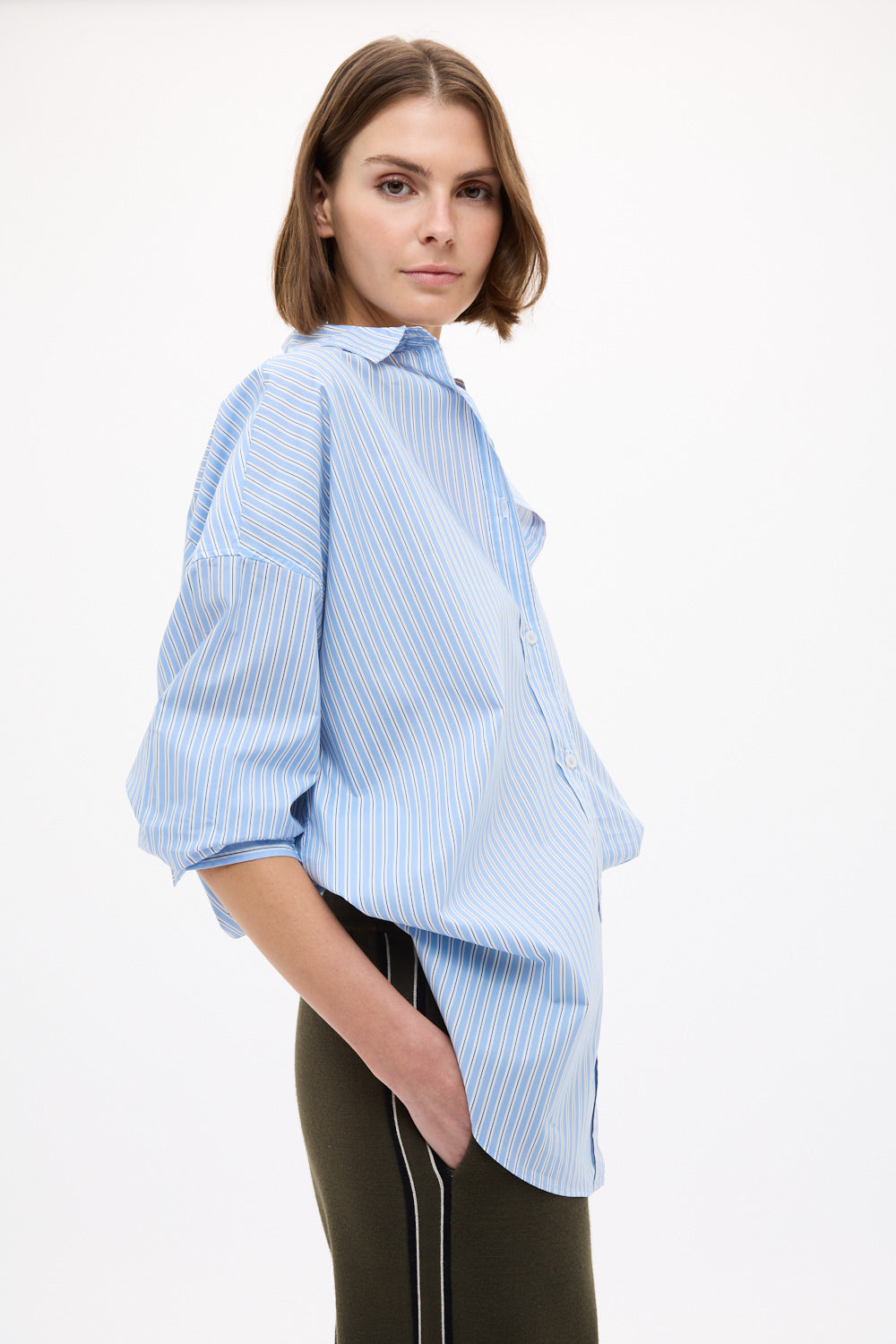 Mara Oversized Long Sleeve Shirt Stripe - Sky/Natural/Navy