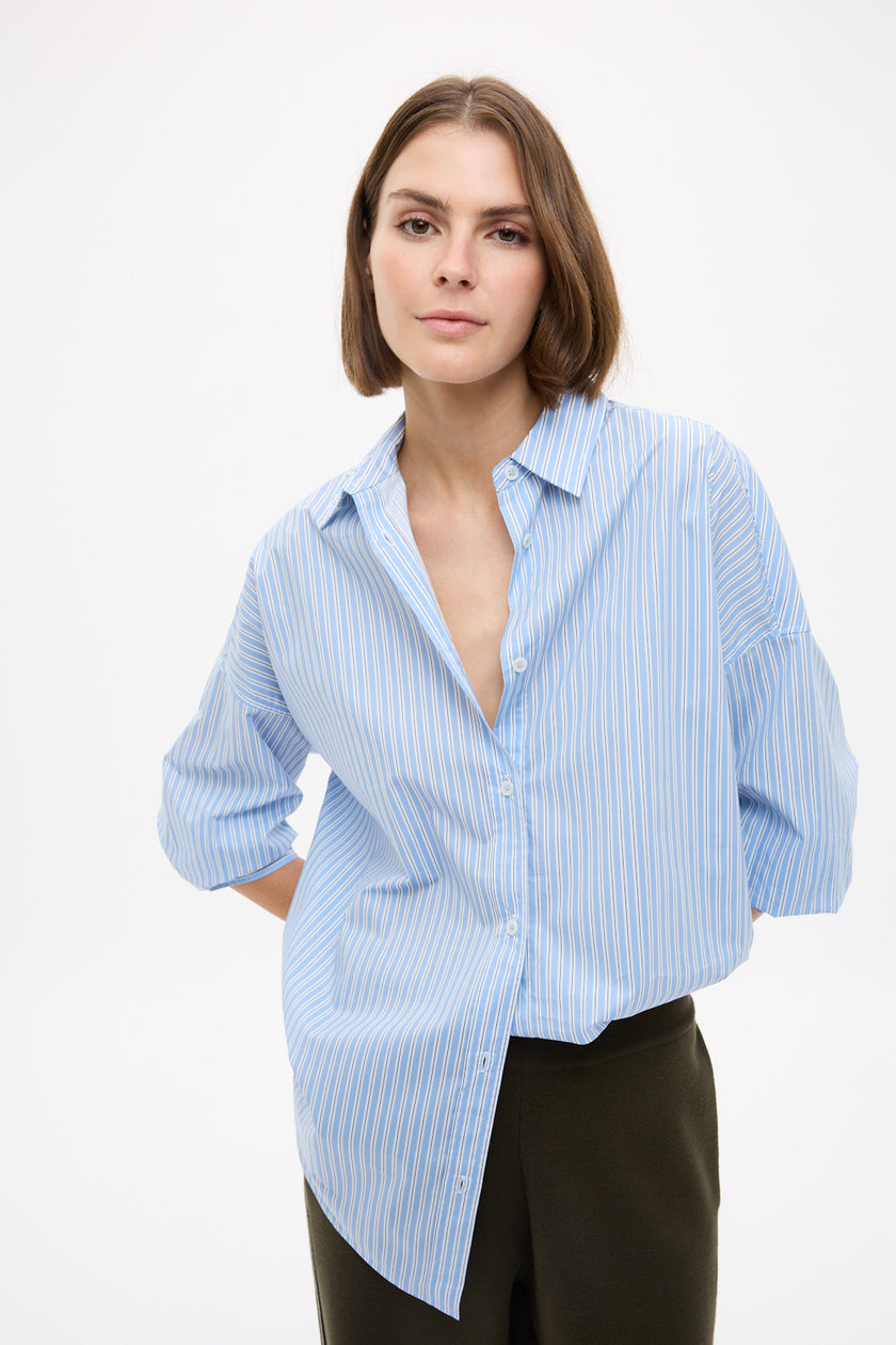 Mara Oversized Long Sleeve Shirt Stripe - Sky/Natural/Navy