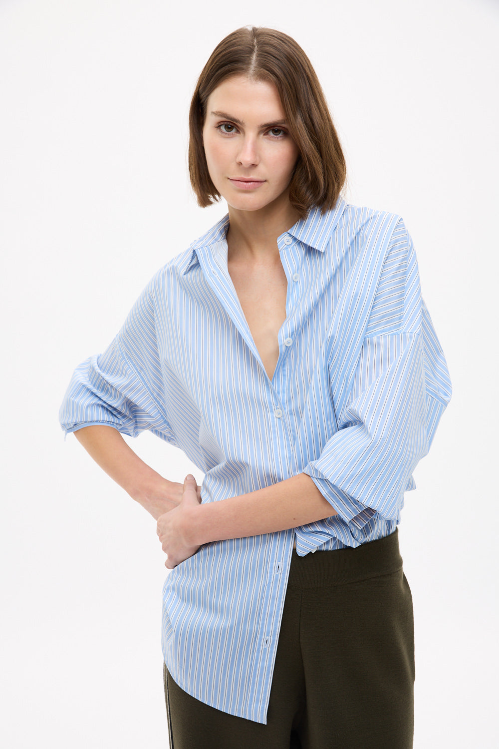 Mara Oversized Long Sleeve Shirt Stripe - Sky/Natural/Navy