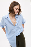 Mara Oversized Long Sleeve Shirt Stripe - Sky/Natural/Navy