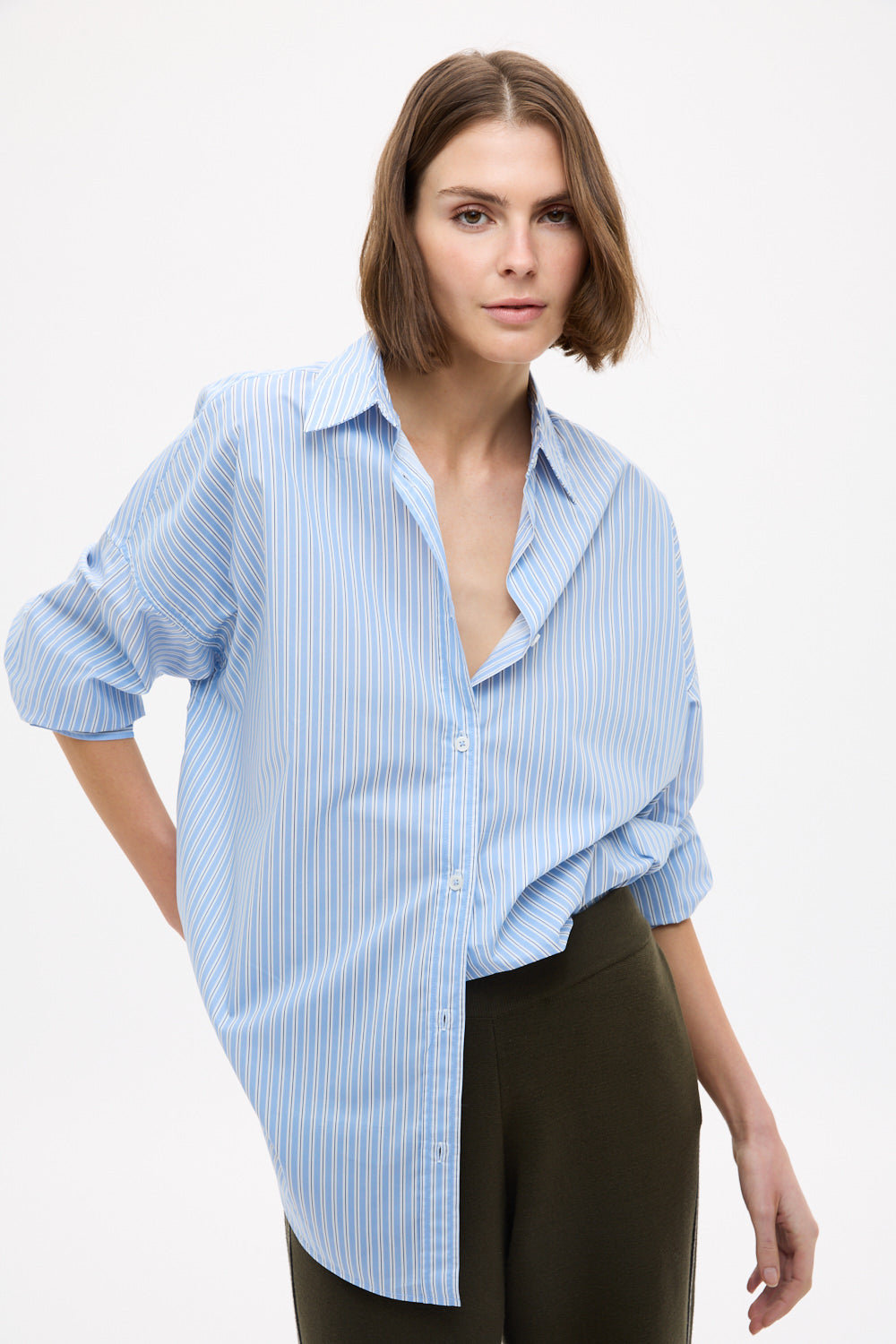 Mara Oversized Long Sleeve Shirt Stripe - Sky/Natural/Navy