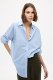 Mara Oversized Long Sleeve Shirt Stripe - Sky/Natural/Navy