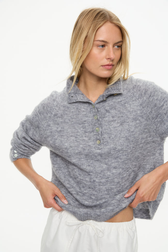 Raglan Knit with buttons - Grey Melange