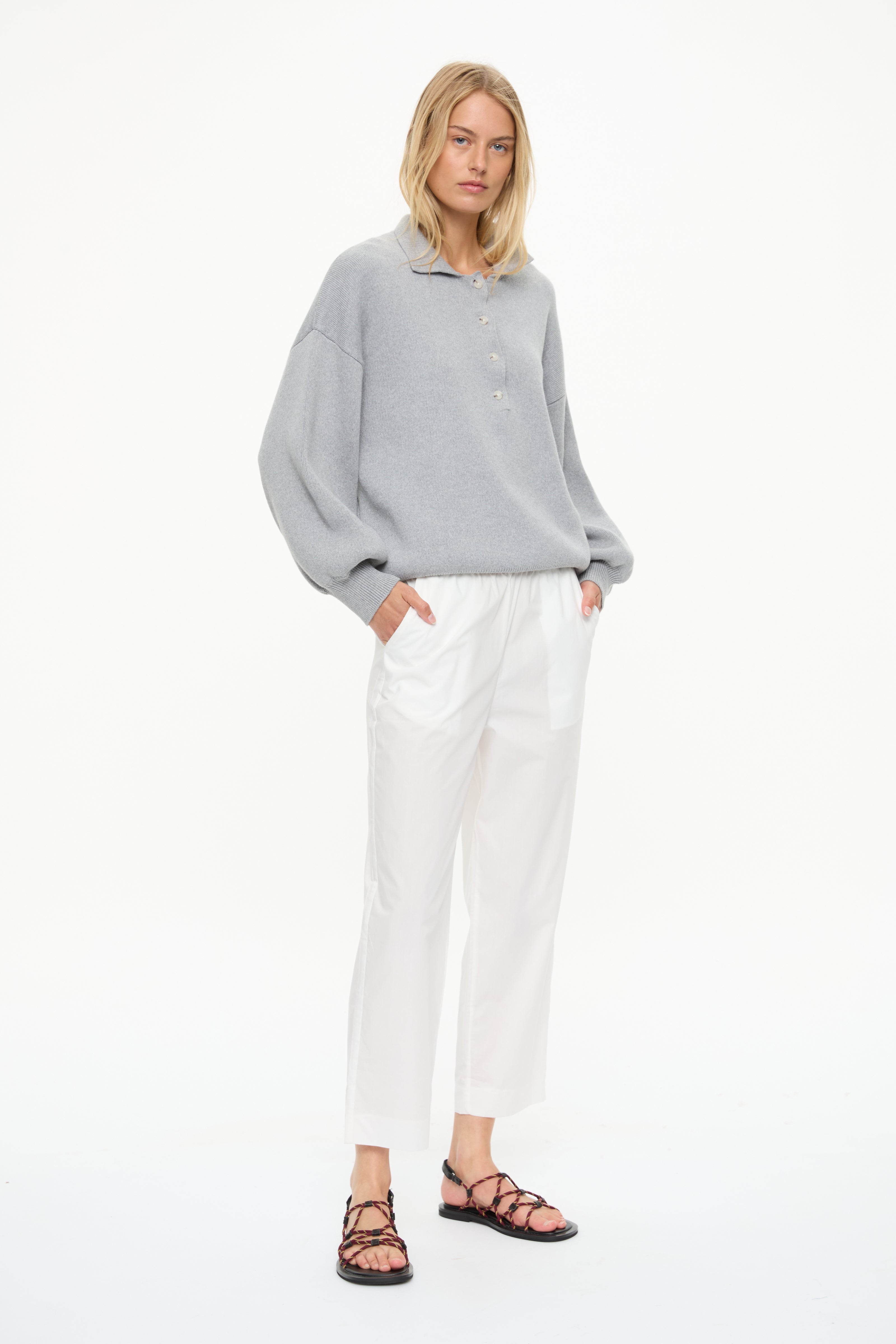 Oversized Chunky Polo Grey Marle