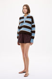 Dakota Knit Polo - Stripes - Sky + Chocolate