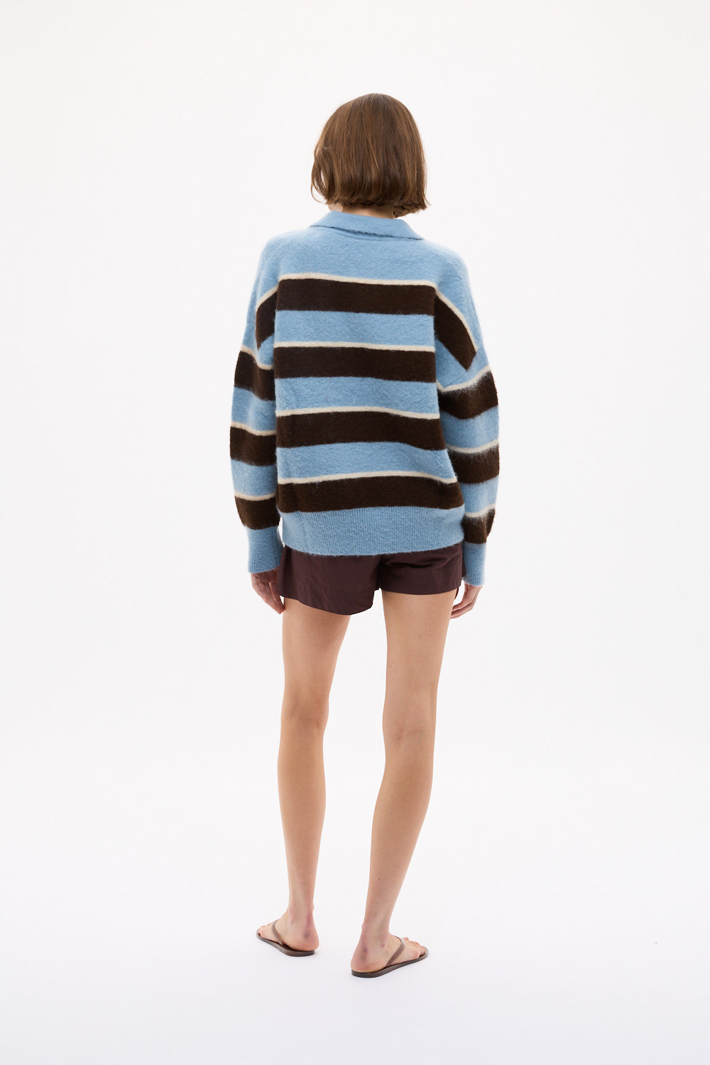 Dakota Knit Polo - Stripes - Sky + Chocolate