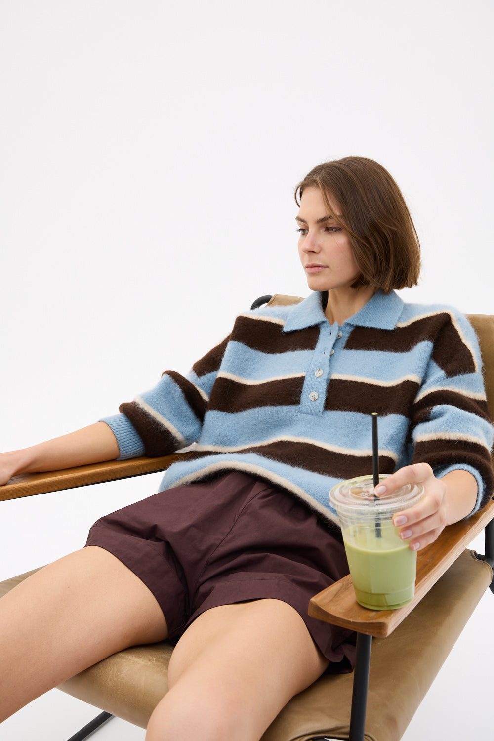 Dakota Knit Polo - Stripes - Sky + Chocolate