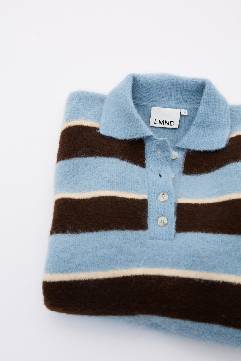 Dakota Knit Polo - Stripes - Sky + Chocolate