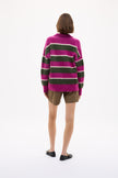 Dakota Knit Polo - Stripes - Fuschia + Dark Olive + Birch
