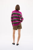 Dakota Knit Polo - Stripes - Fuschia + Dark Olive + Birch