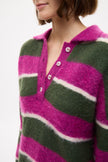 Dakota Knit Polo - Stripes - Fuschia + Dark Olive + Birch