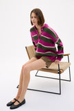 Dakota Knit Polo - Stripes - Fuschia + Dark Olive + Birch