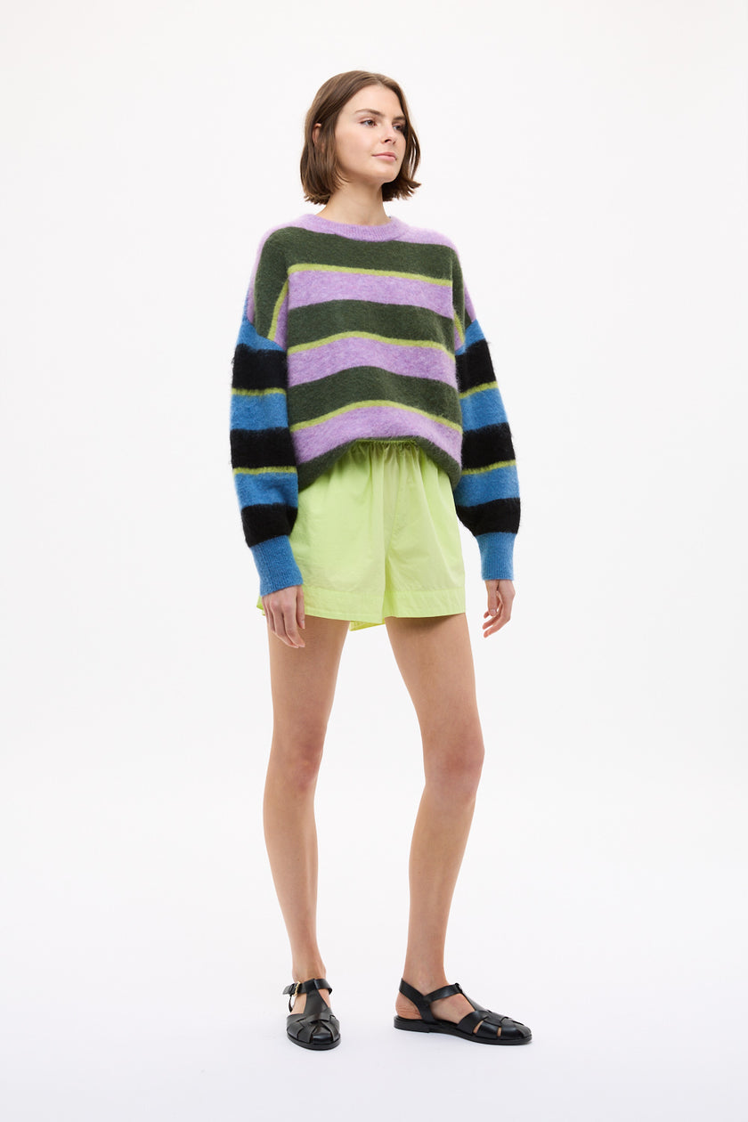 Zermatt - Mixed Knit Stripe - Pastel Lilac + Ink Blue