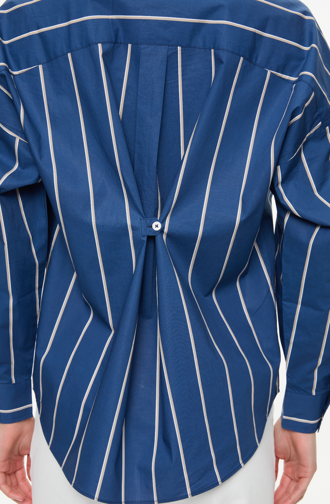 Chiara Long Sleeve Shirt + button back  Navy/Mocha/White Stripe