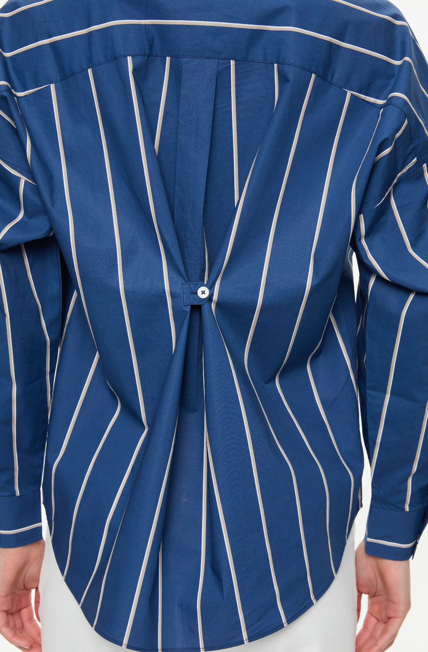Chiara Long Sleeve Shirt + button back  Navy/Mocha/White Stripe