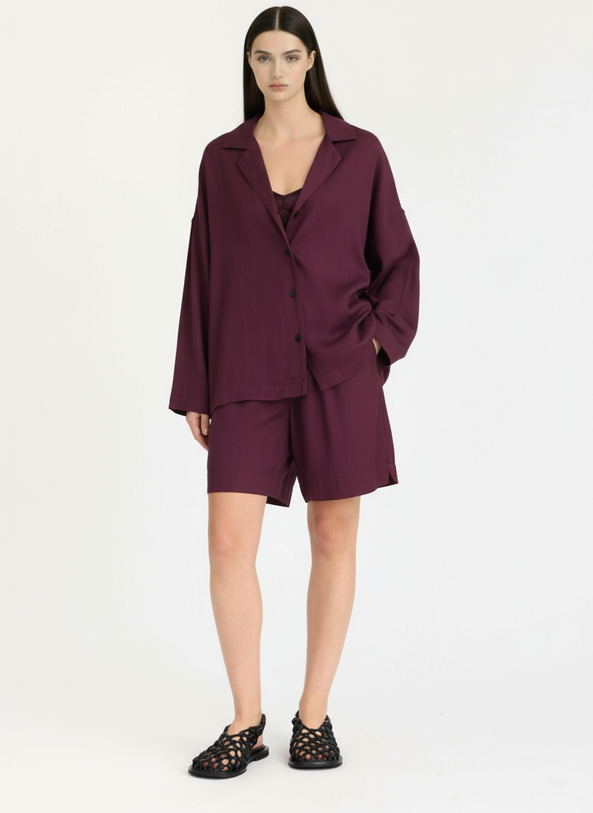 Lou - Bowling Collar Shirt - Viscose - Cherry